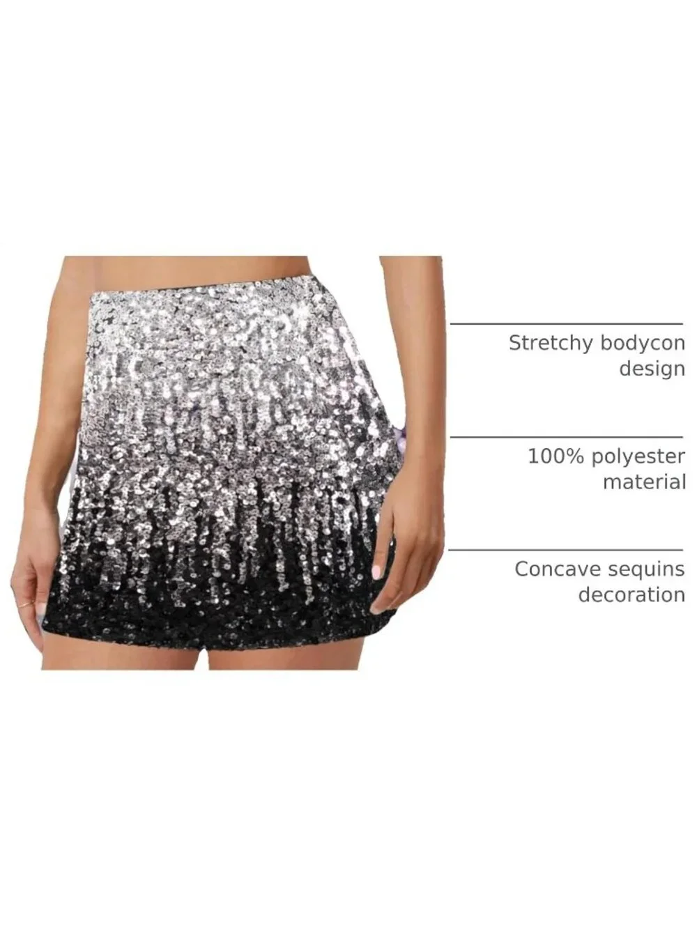 Women's Sequin Sparkle High Waist Bodycon Stretchy Silver/Gray/Black Mini Skirt